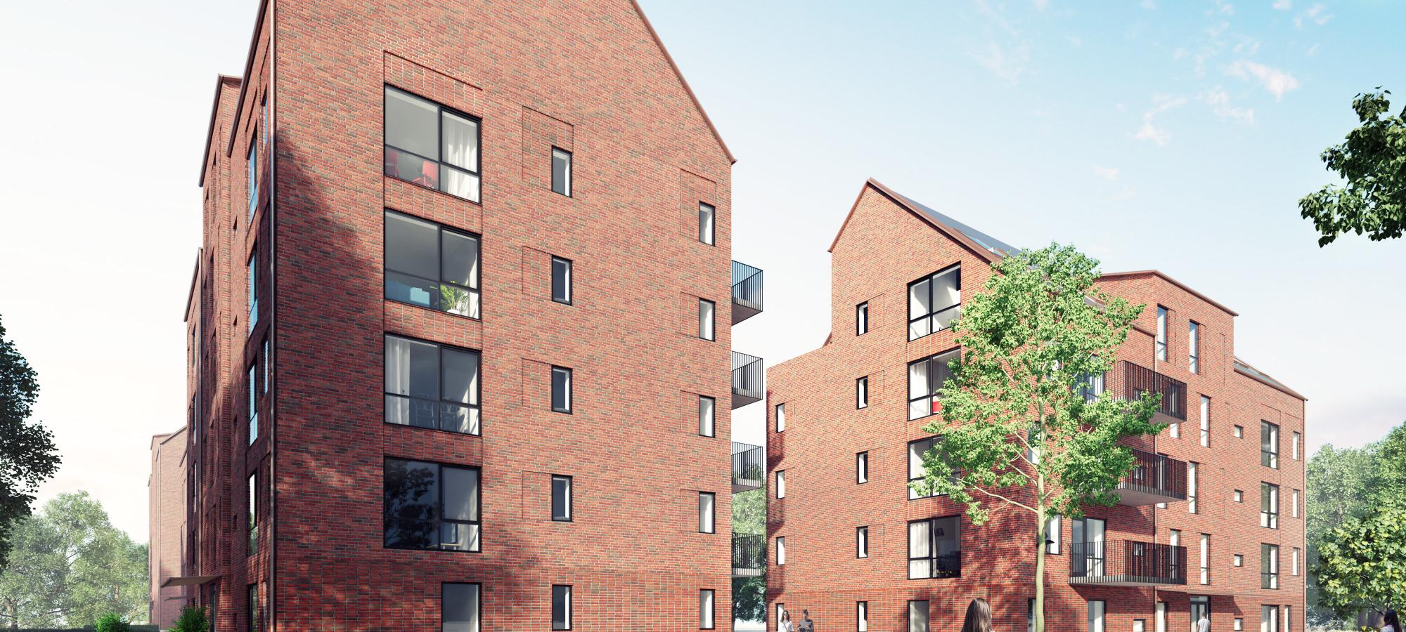 JSB Construction AB har fått i uppdrag av LKF, Lunds kommuns Fastighetsbolag, att bygga 113 hyresrätter i Södra Råbylund i Lund. Bild: Liljewall arkitekter