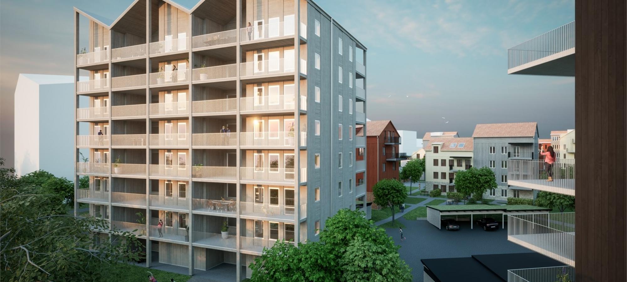 JSB Construction AB och Tosito AB har tecknat ett totalentreprenadavtal gällande nybyggnation av 33 bostadsrättslägenheter i området Kärnekulla i Habo. Bild: Tosito AB
